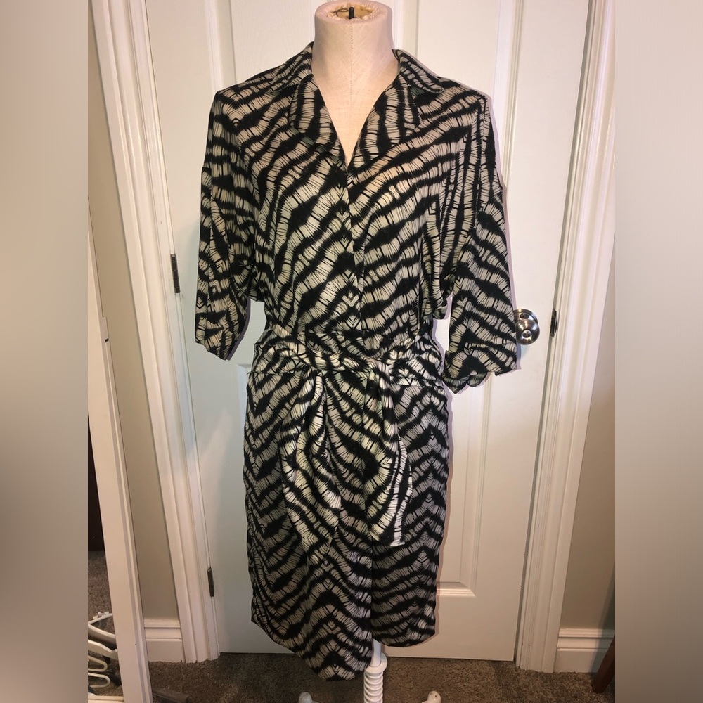 Iris Setlakwe Black and Cream Patterned Dress - Made in Canada